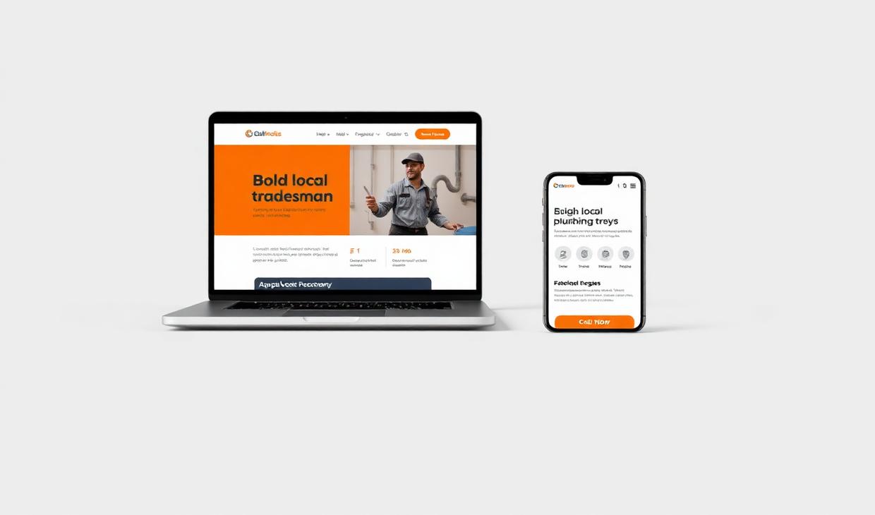 Example Clicky landing page for a tradie shown on a laptop and phone